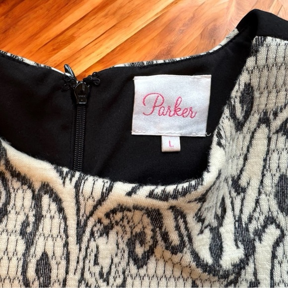 Parker Blanche Sheath Dress – Black & White Ponte Knit Jacquard – Size L - Picture 14 of 16